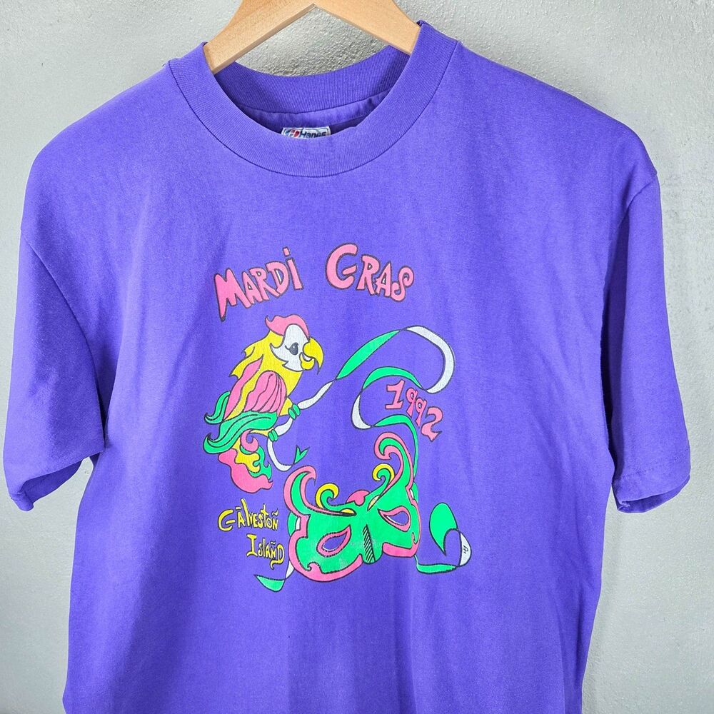 Vintage 1992 Mardi Gras Galveston Island Hanes Fifty-Fifty Shirt Sz XL